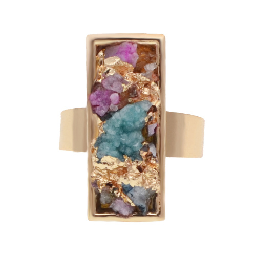 18k Gold Color Natural engagement Rectangle Drusy Crystal Rings