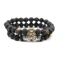 2 piece strands lava stone lion head bead bracelet set for men and women adjustable 8mm beads