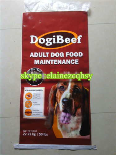 50LB adult dog food packaging bag pp woven/Stand up flat bottom adult large breed dry dog food bag/coated pet food bag for dog