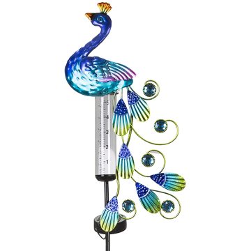 Peacock Rain Gauges with Solar Lights