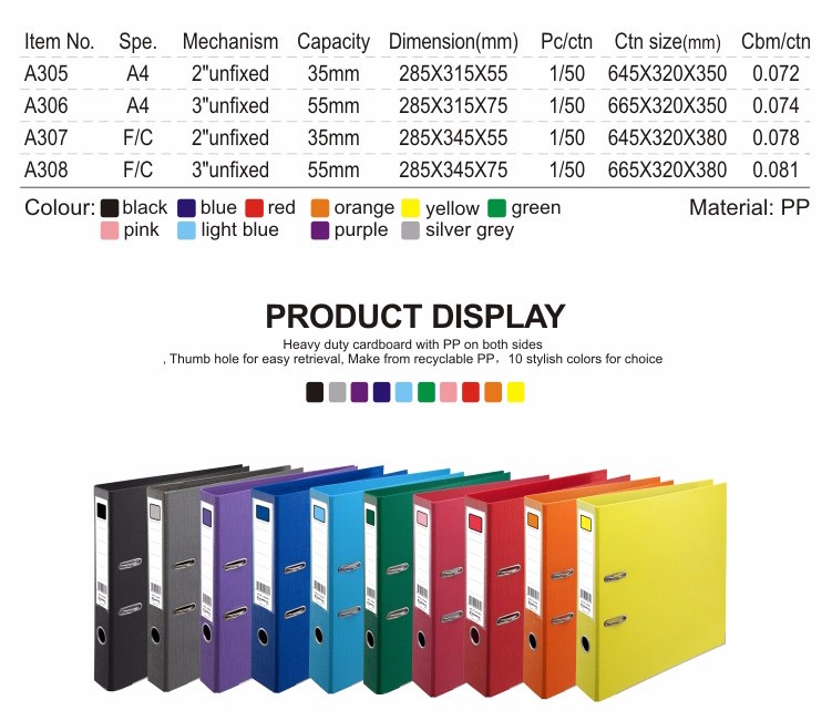 Comix Double Side PP Material A4 PP File Folder Lever Arch File