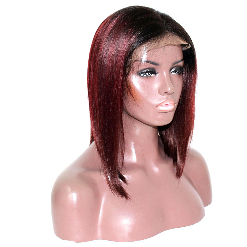 pre plucked 13x4 lace front colored bob wig,the popular short 1b/99J color frontal bob wigs,pure human hair wigs