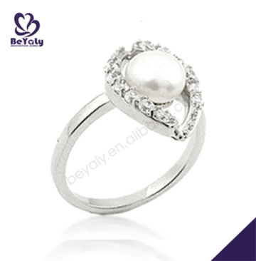 Fashion cz shiny silver pearl ring designs