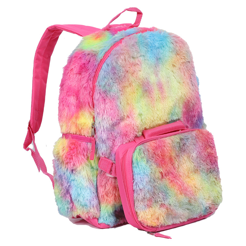 Gradient color plush backpack bag scool korean style school bag