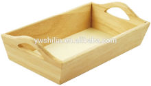 Solid wood rectangular natural color wooden tray with handle