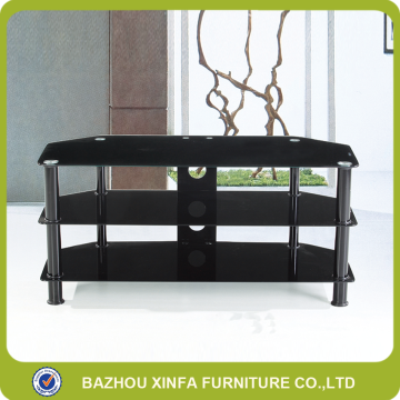 Cheap wholesale tempered glass black aluminium tube legs TV stand