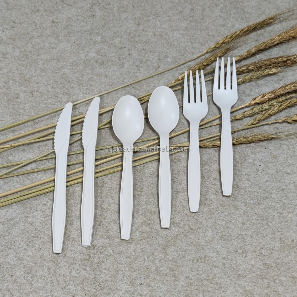 BPI Certificate Biodegradable Disposable Cornstarch Plastic Cutlery Set