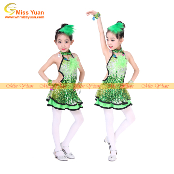 Sequin Feather Latin Children Girls Dance Clothes