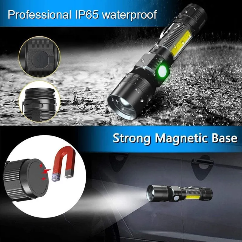 Versatile LED Flashlight with COB Floodlight and UV Light
