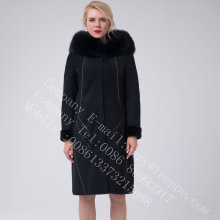 Women Bright Thread Decoration Australia Merino Shearling Coat