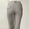 Pantalones de pantalones ecuestres de mujeres gris claro con bolsillos