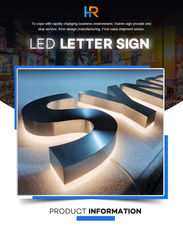 Customized signage polished brushed stainless steel metal backlit letter light illuminated led sign