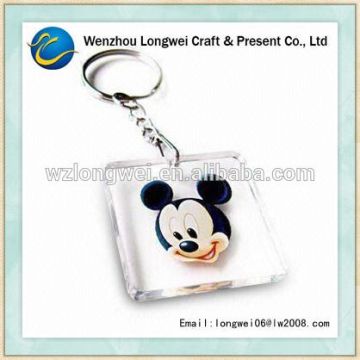 mickey cube plastic clear acrylic keychain/floating key chain/promotional key chain