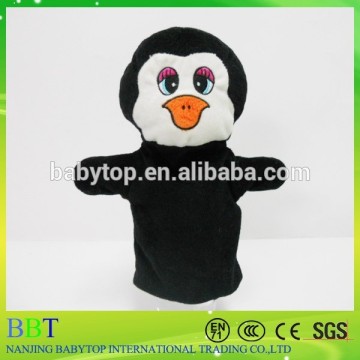 high quality plush black penguin hand puppet