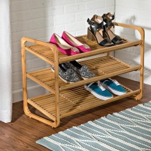 3-tier bamboo bench shoe rack home organizer shelf