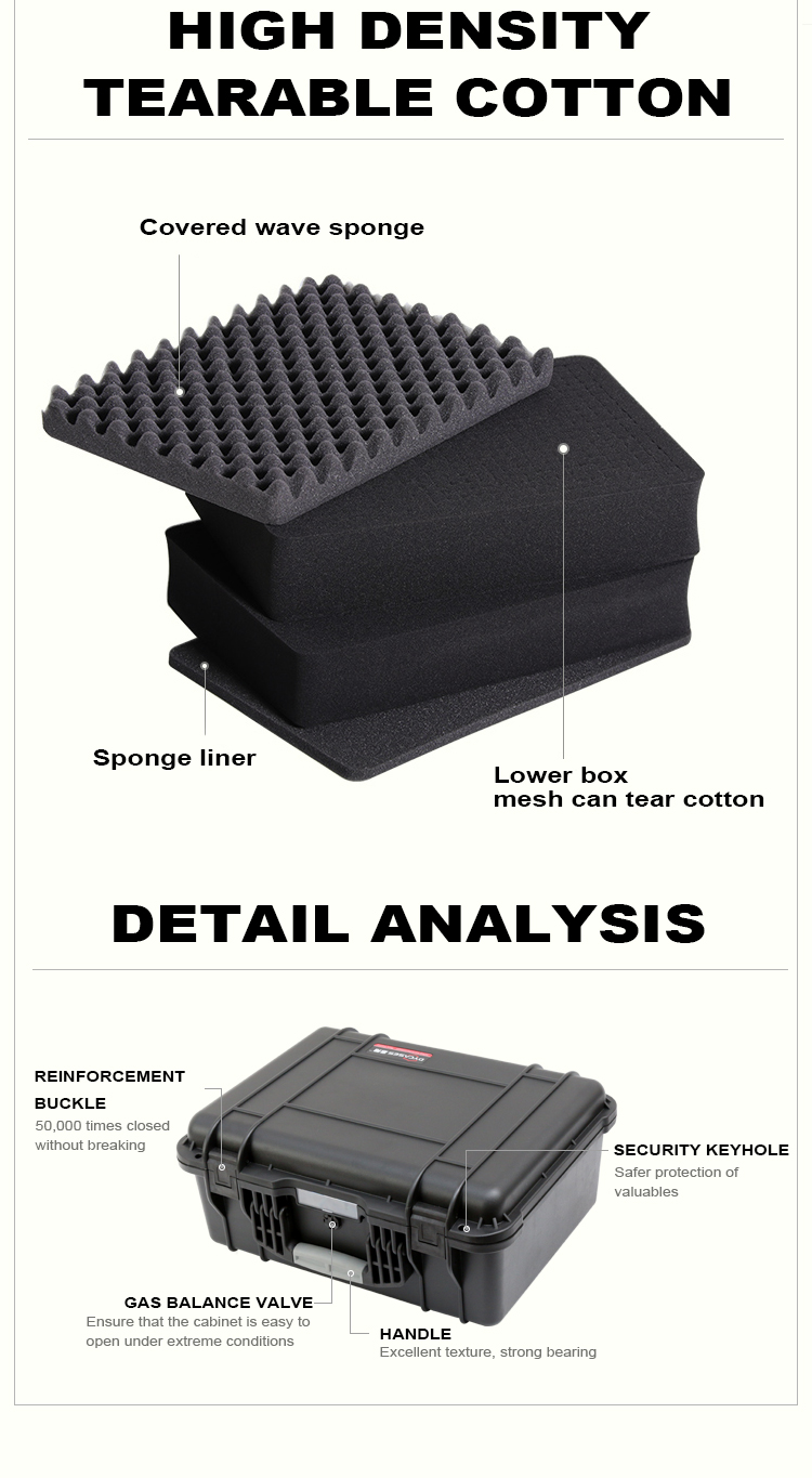 D2812 IP67 Hard Plastic Small Tool Box Waterproof Emergency Carrying  Case With Customized Foam