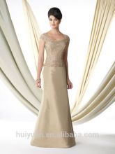 brown satin lace mother cap sleeve bridal dress