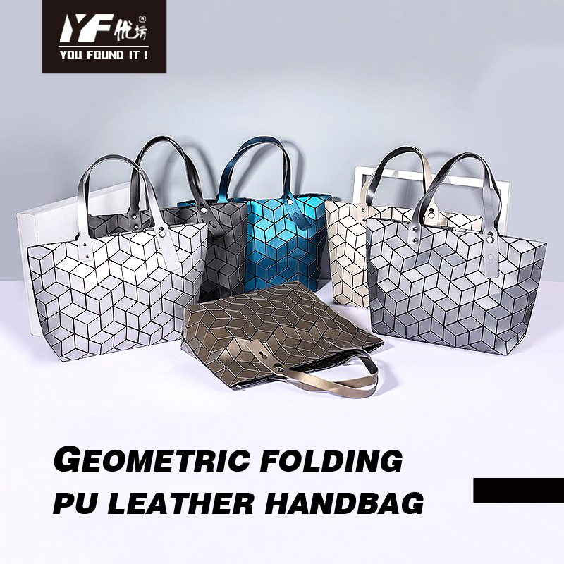 Unique design splicing water cube diamond lattice PU leather geometric tote bag for women