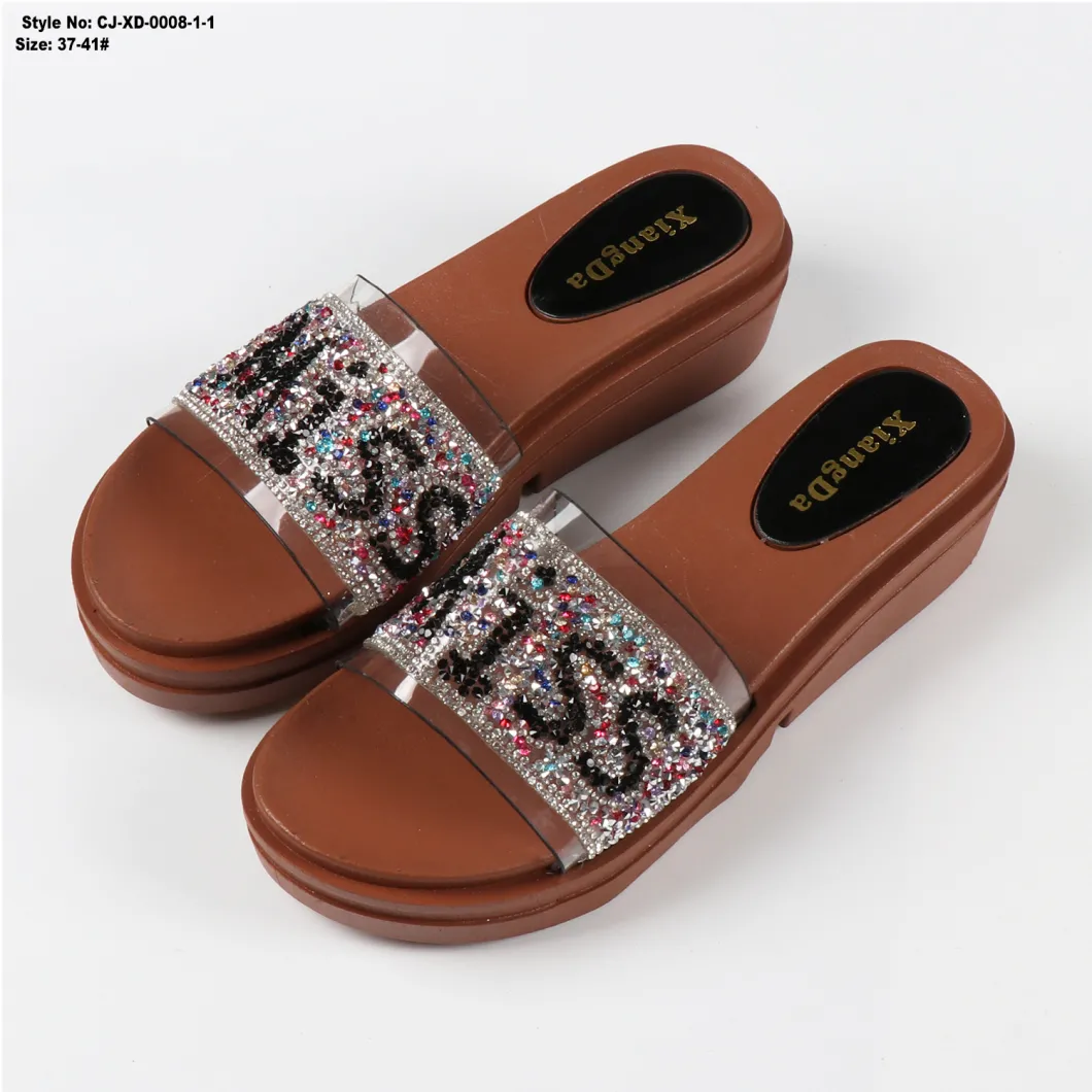 Superstarer Summer Factory Women Cheap Diamond PVC Slippers Ladies High Quality Beautiful Beaded Jewel Slider