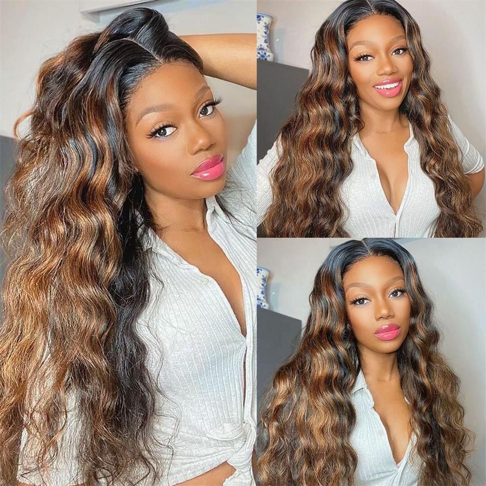 Virgin Cuticle Aligned Brazilian Human Hair Transparent Lace Frontal Highlight HD Lace Front Wig With Baby Hair For Black Women