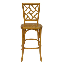 Solid Wood High Back Bar Stools with Wooden Cushions