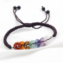Gemstone 7 Chakra Healing Beads Bracelet 12MM Crystal Donut Woven Adjustable Rope Bracelet