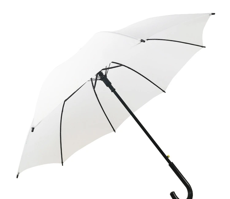 White Fabric Semi-Automatic Double Groove Straight Rod Automatic Long Handle Umbrella