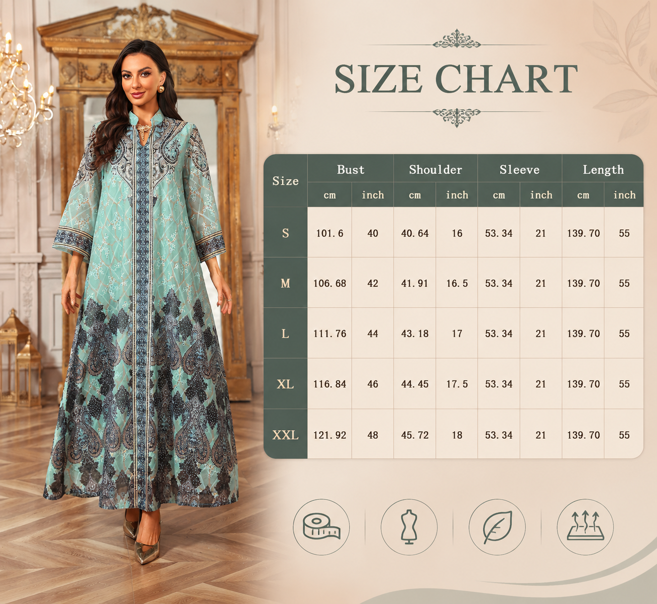 لباس عبایی تزئین شده چاپ ابریشمی Chiffon Printed Embellished Abaya Dress