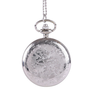 Large Silver Classic Carved Stripe Pocket Watch with Magic Mirror Chains