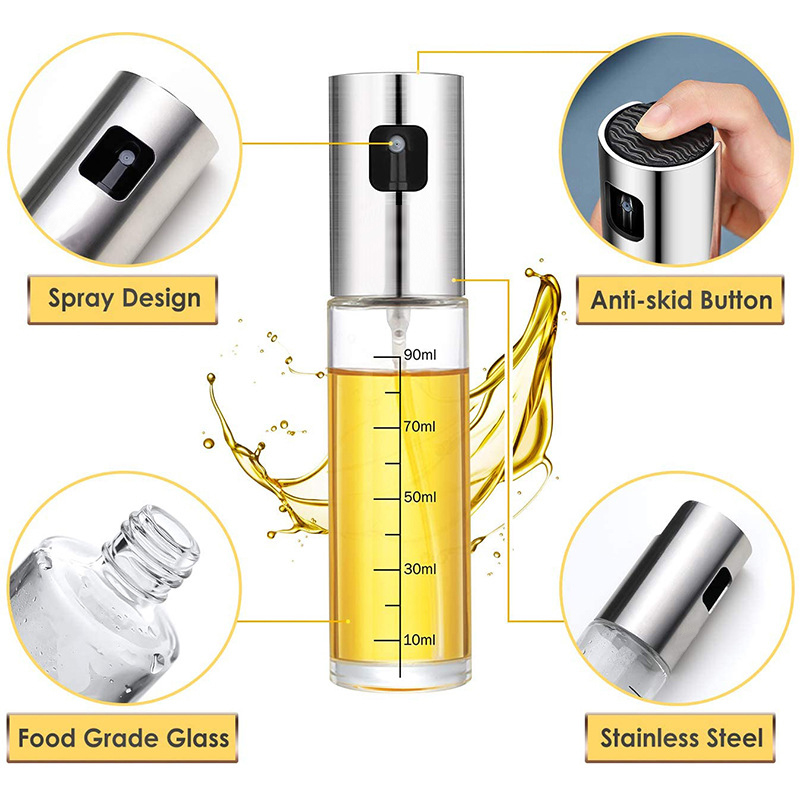 Olive Oil Sprayer for Cooking 4 IN 1 Refillable Oil and Vinegar Dispenser Bottle with Bottle Brush and Oil Funnel for BBQ