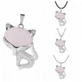 Rose Quartz Luck Fox Necklace for Women Men Healing Energy Crystal Amulet Animal Pendant Gemstone Jewelry Gifts