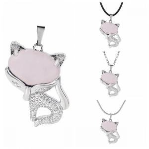 Rose Quartz Luck Fox Collier pour femmes hommes Guérisse Énergie Crystal Amulet Animal Pendant Gemstone bijoux