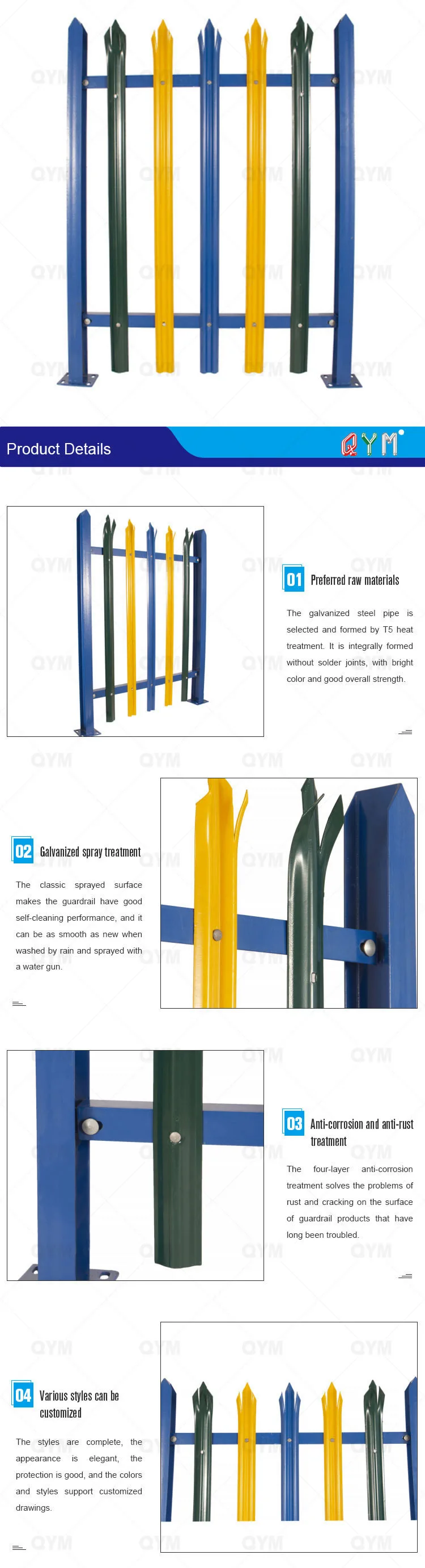 PVC Coated Metal Palisade Fence Security Steel Palisade Fence