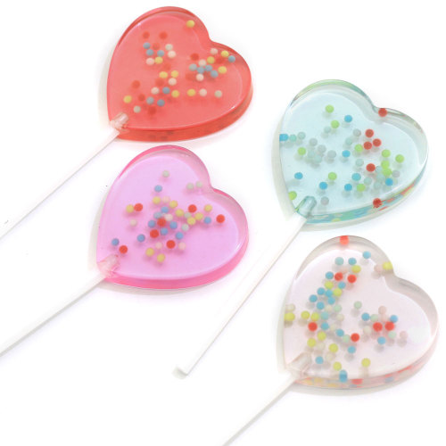 Luce colorata cuore caramelle lecca-lecca perline in resina a forma di flatback cabochon fai da te giocattolo decorazione charms bambini oggetti artigianali