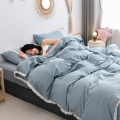 Solid wahsed cotton tassel duvet cover bedding set