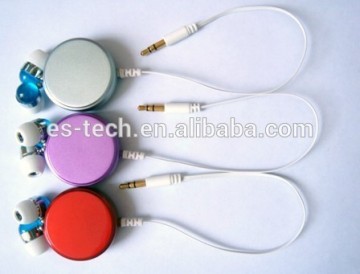 Retractable cable in ear portable earphone metal earphone