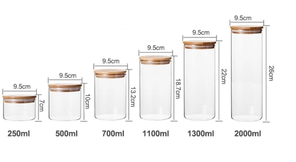 Small Wide Mouth Storage Round Food Clear Custom Borosilicate Glass Jar with Bamboo Lid