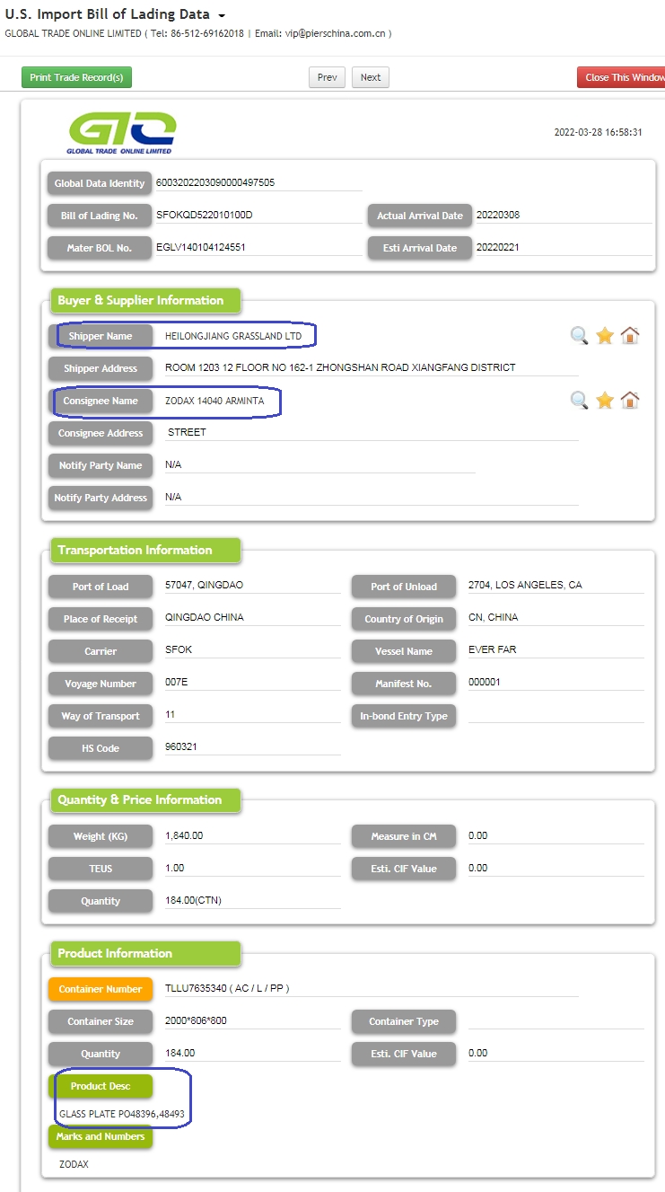 Plat kaca - USA import data Trada