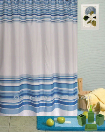 sky blue stripe shower curtain