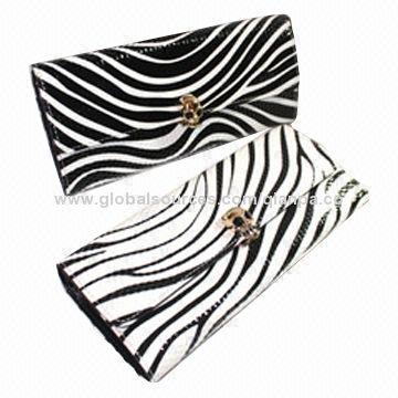 Ladies' Customized Zipped Leopard PU Leather Wallets, Various Colors are Available