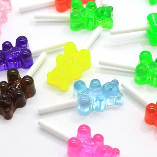 100Pcs/Lot Cute Gummy Bear Lollipop Cabochons Dollhouse Miniature Gummy Bear Lollipop Flatback Resin Cabochons For Earring DIY