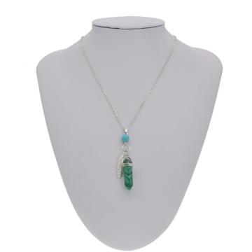 Malachite Feather Hexagonal Prism Pendant Choker Necklace