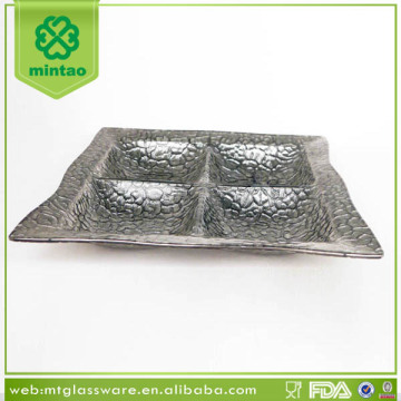 Square silver glass server dessert plate with 4 divider