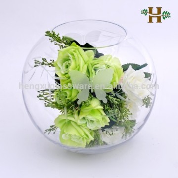 25cm Round Engraved Butterfly Glass Fishbowl Vase