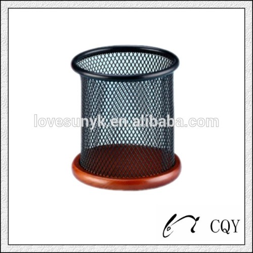 round shape wood basewire mesh pen holder,pen holder