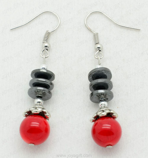 Boucle d&#39;oreille hématite Red Coral Disc Beads