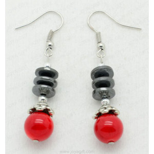 Boucle d&#39;oreille hématite Red Coral Disc Beads