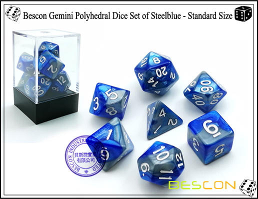 Bescon Gemini Polyhedral Dice Juego de Steelblue-1 Bescon Gemini Polyhedral Dice Set of Steelblue-1