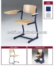 wood school chair with writing pad