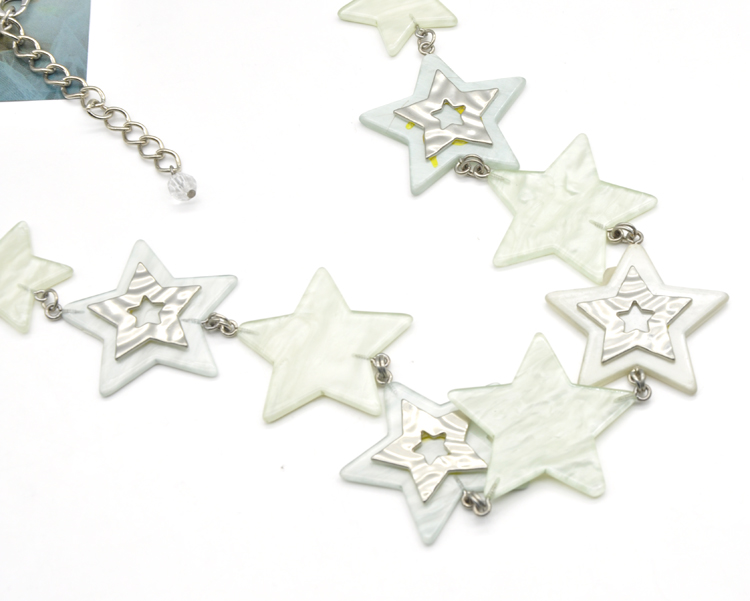 2021 short light color acrylic and stainless steel link chain star necklace